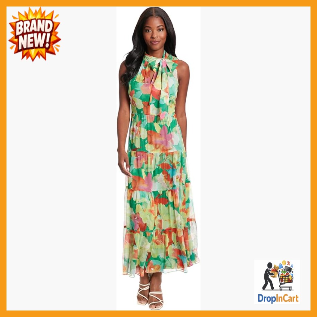 High Neck Tie Front Tiered Maxi Dress Elegant Summer Casual Chic Flowy